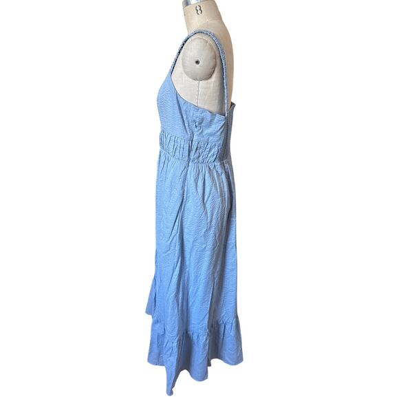 AYR Shirred Seersucker Light Blue Midi Dress in 100% Cotton Size XL - Picture 5 of 8